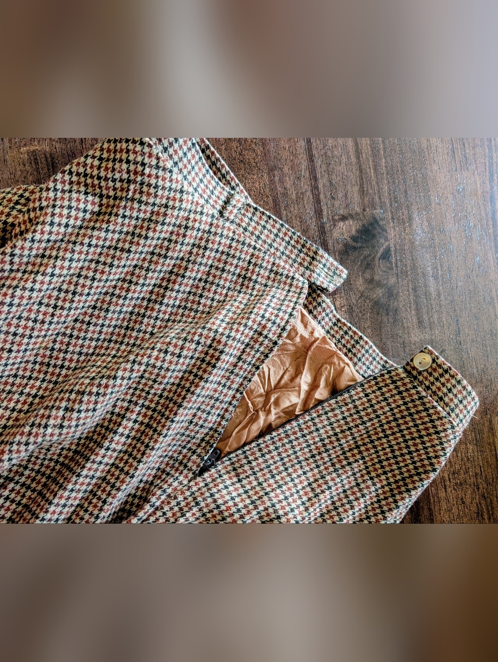 Vintage Pleated Houndstooth Wool Blend Midi Skirt - Picture 3 of 8